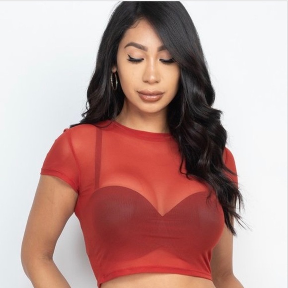 Mesh Crop Top Women Short Sleeve Bodycon Tees See Through Blouse O Neck Clubwear - Picture 2 of 2